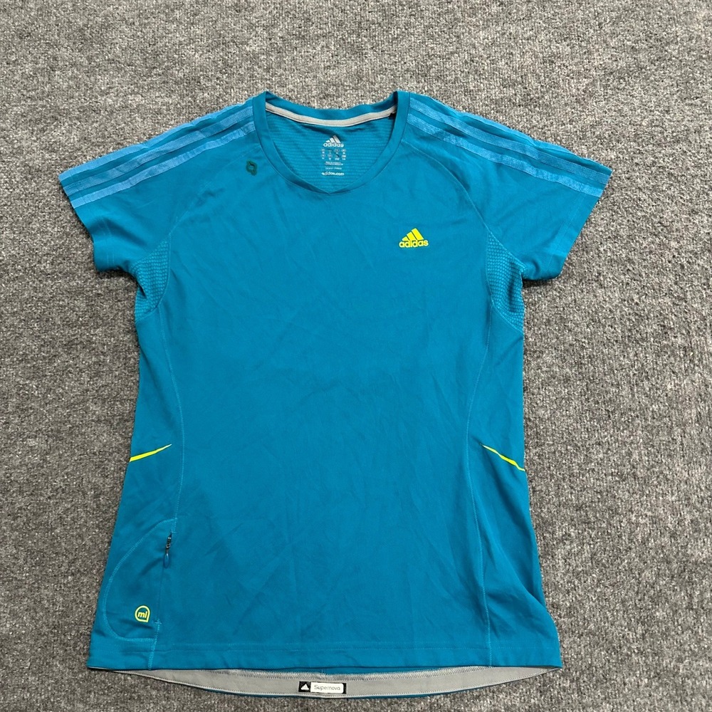 Adidas Shirt Womens Size L Teal Supernova Running Athletic Mesh Back Short Slv